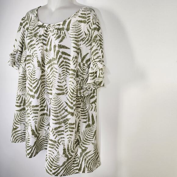 Lane Bryant Womens Flutter-Sleeve Crew Neck Top Sz 22 Olive Leaves Floral Whimsy - Picture 6 of 9